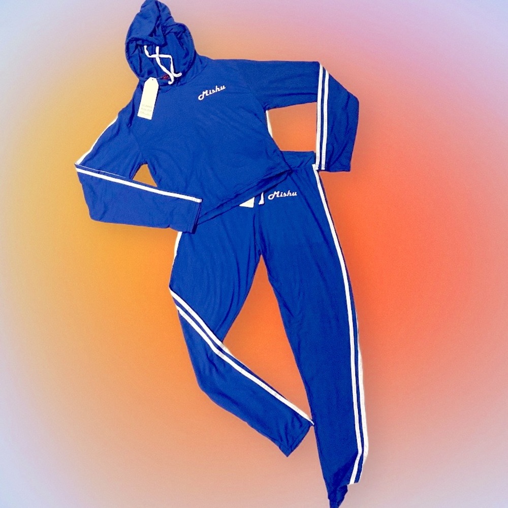 Royal Blue Mishu Leggings with Crop Top Hoodie set